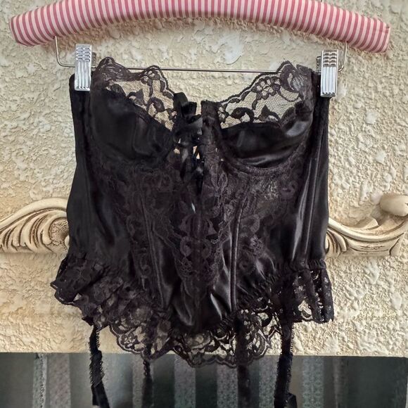 VTG Victoria’s Secret Gold Crown Label Black Corset Size 34 C - Picture 2 of 11